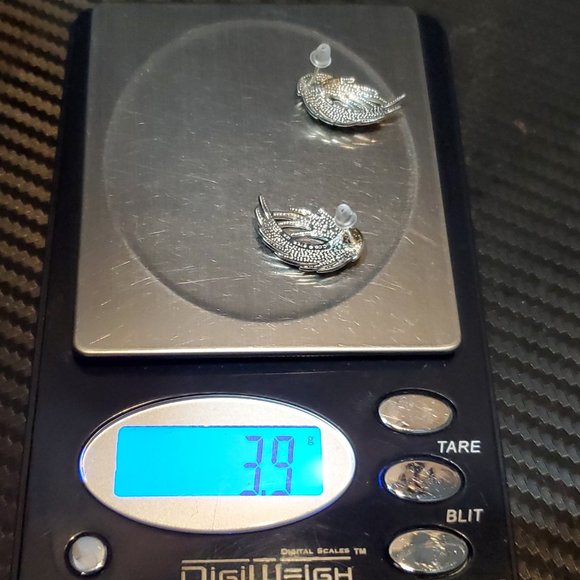 925 Sterling Silver CCO 12k Gold Leaf Accent Angel Wing Earrings - Picture 6 of 6